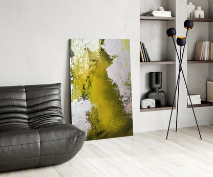 Lime Green Waterfall Abstract Glass Wall Art