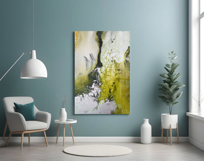 Chartreuse Lavender Ink Flow Glass Wall Art