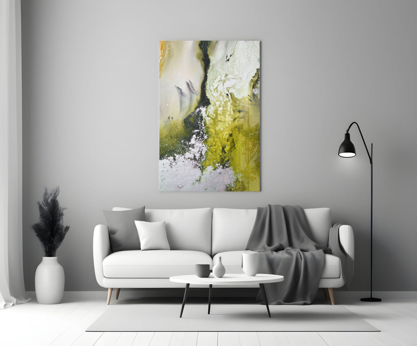 Chartreuse Lavender Ink Flow Glass Wall Art