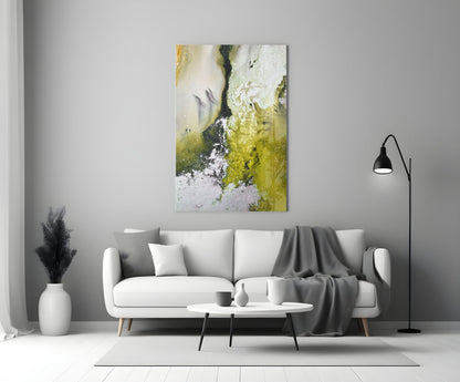 Chartreuse Lavender Ink Flow Glass Wall Art