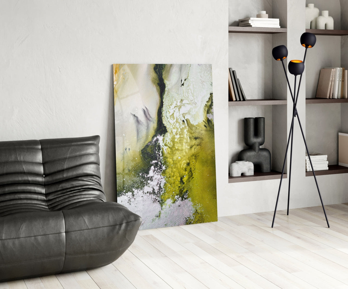 Chartreuse Lavender Ink Flow Glass Wall Art