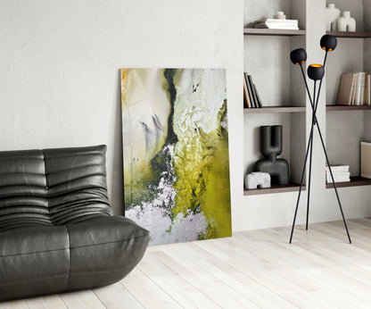 Chartreuse Lavender Ink Flow Glass Wall Art
