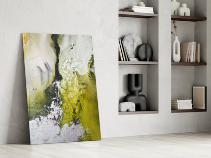 Chartreuse Lavender Ink Flow Glass Wall Art