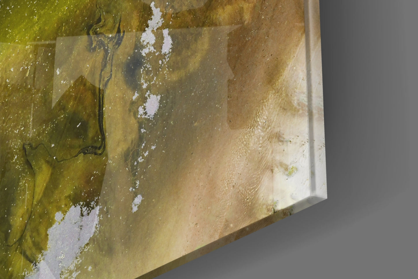 Olive Green Gold Fluid Ink Glass Wall Art