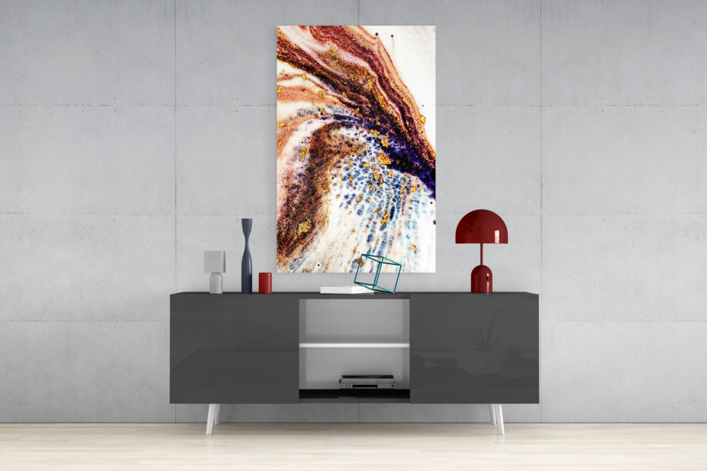 Copper and Blue Geode Ink Glass Wall Art