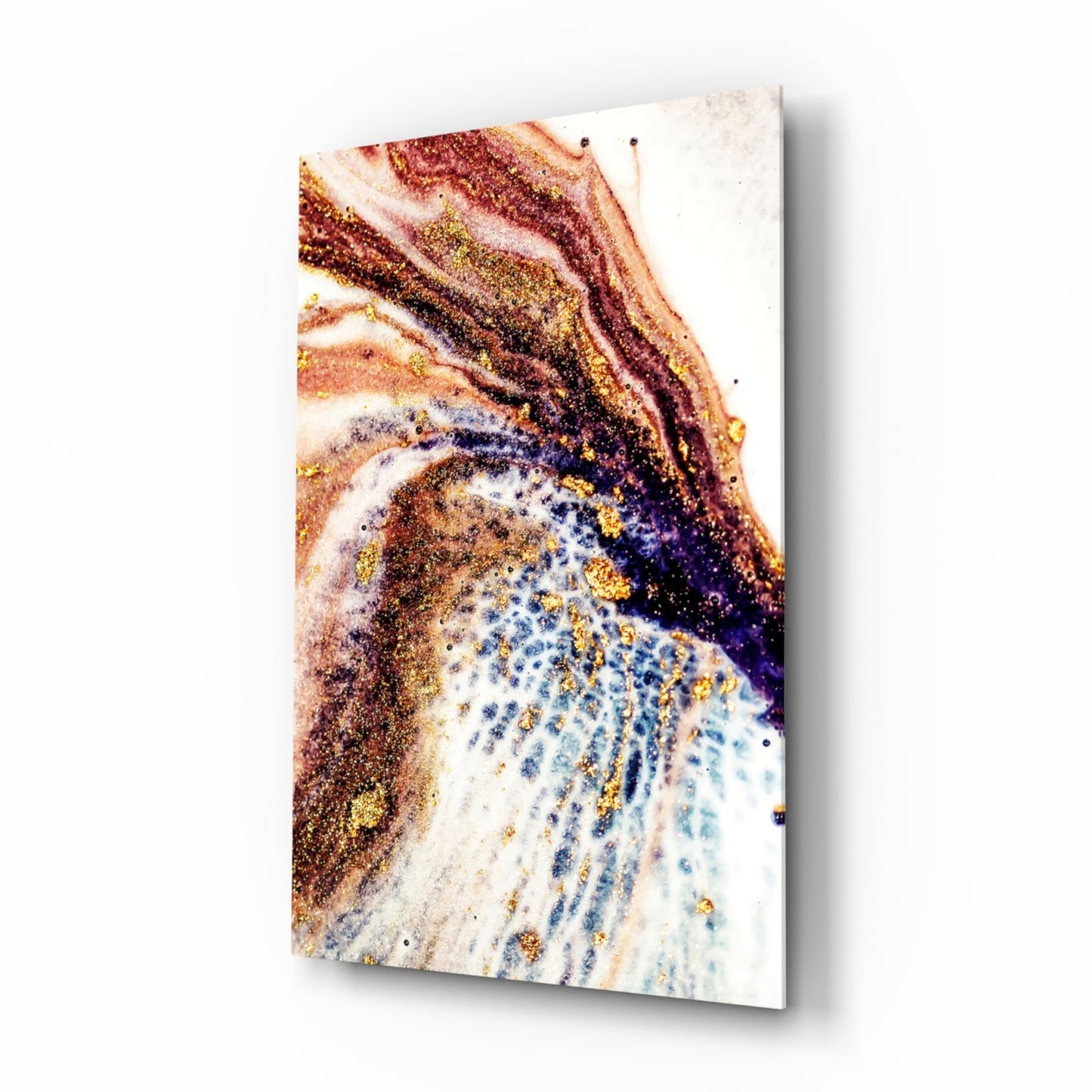 Copper and Blue Geode Ink Glass Wall Art