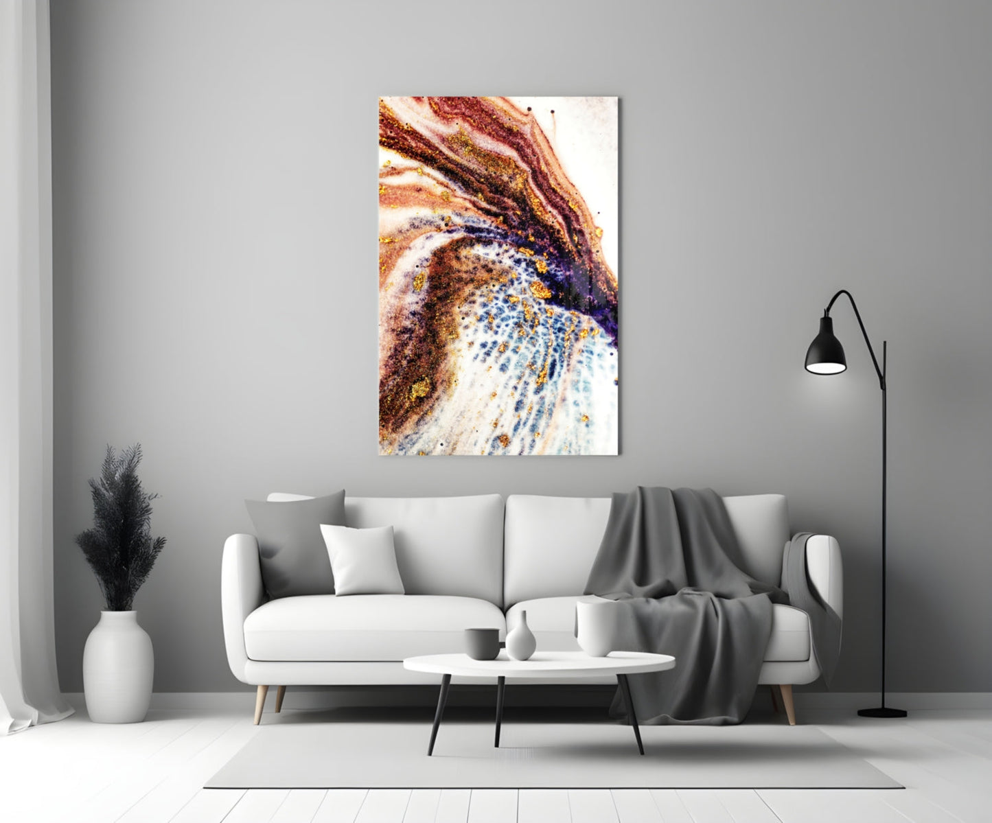 Copper and Blue Geode Ink Glass Wall Art