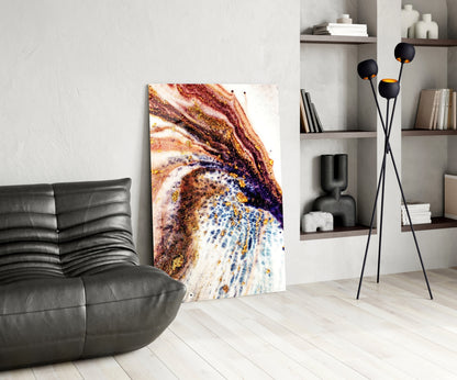 Copper and Blue Geode Ink Glass Wall Art
