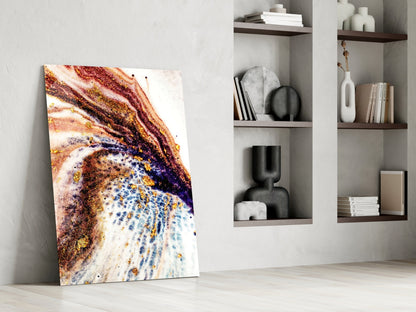 Copper and Blue Geode Ink Glass Wall Art