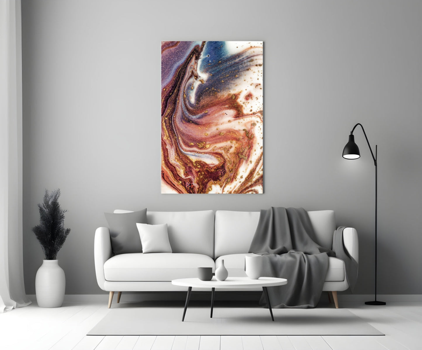 Purple Copper And Blue Swirl Marble Glass Wall Art