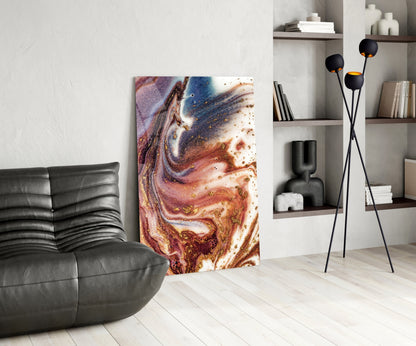 Purple Copper And Blue Swirl Marble Glass Wall Art