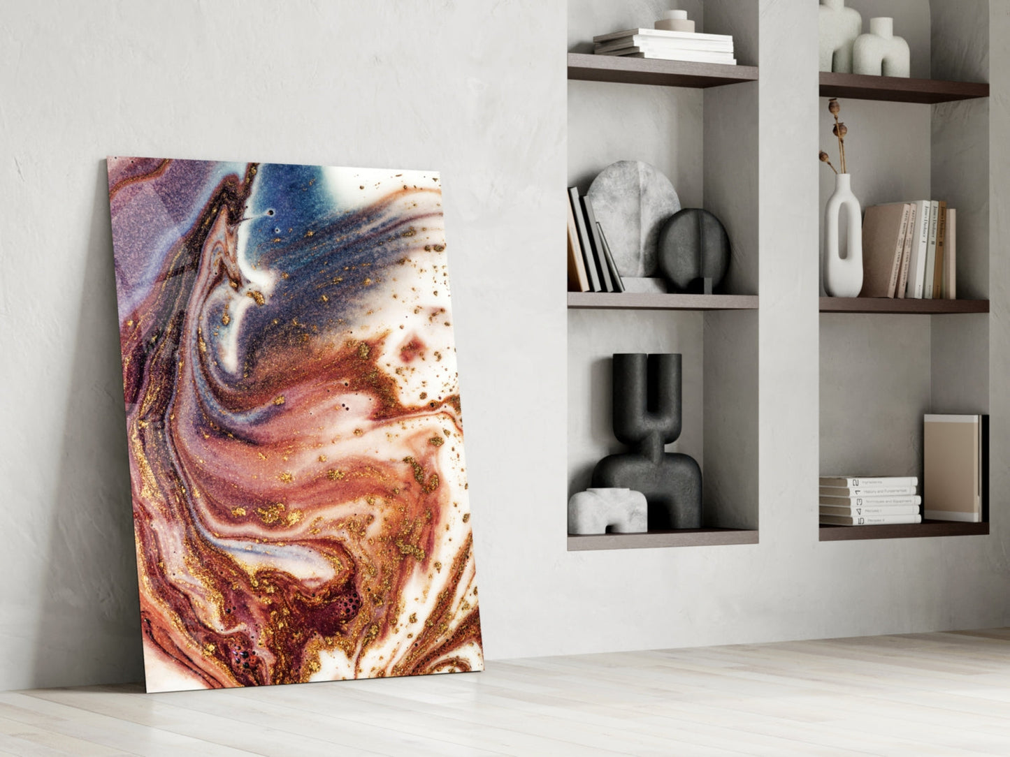 Purple Copper And Blue Swirl Marble Glass Wall Art