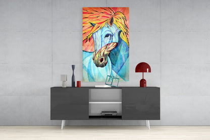 Vibrant Cubist Horse Glass Wall Art