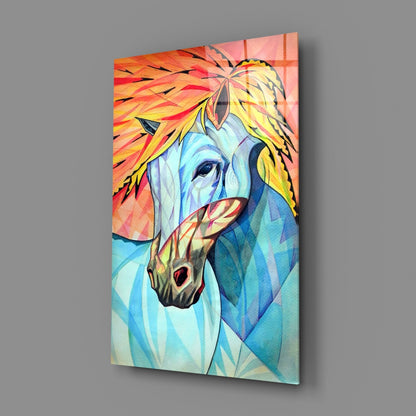 Vibrant Cubist Horse Glass Wall Art