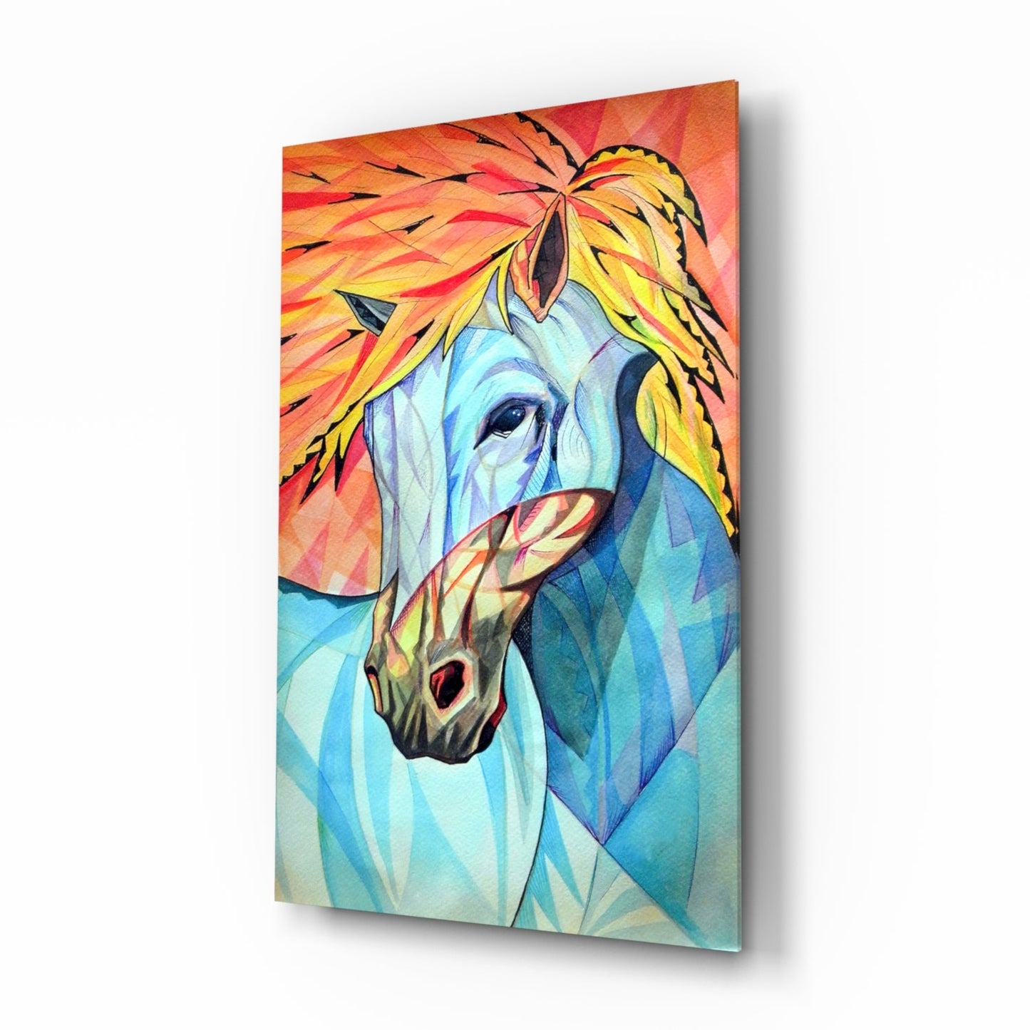 Vibrant Cubist Horse Glass Wall Art