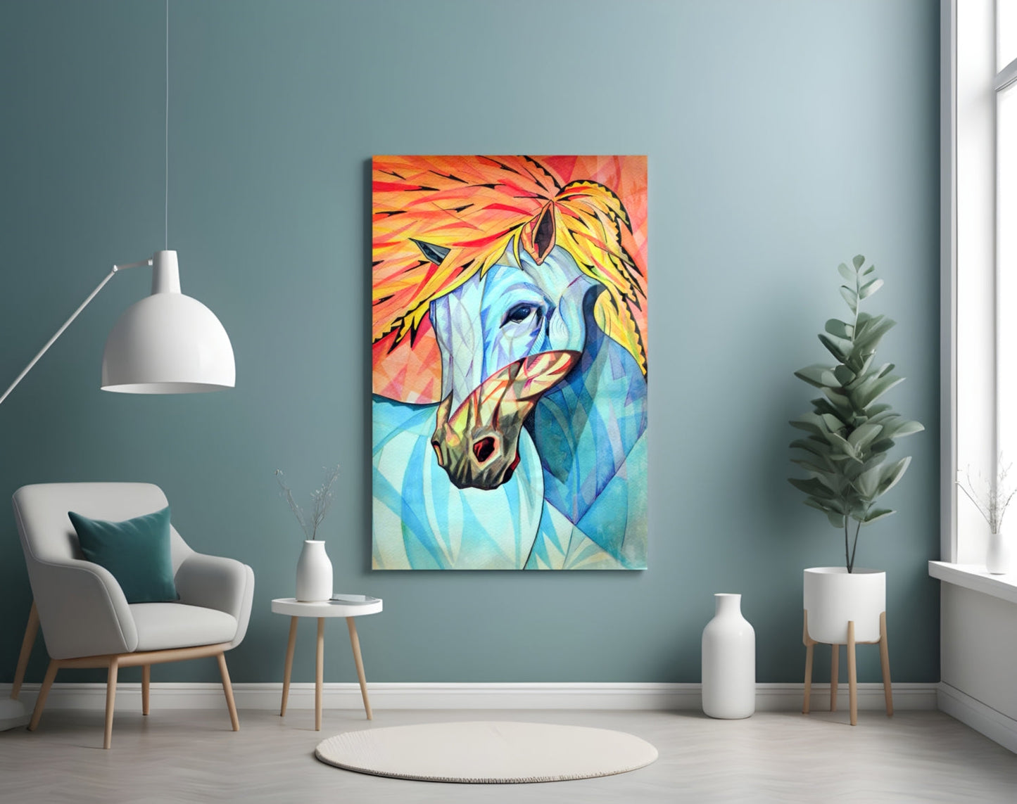 Vibrant Cubist Horse Glass Wall Art