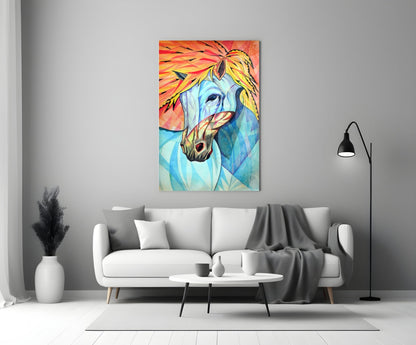 Vibrant Cubist Horse Glass Wall Art