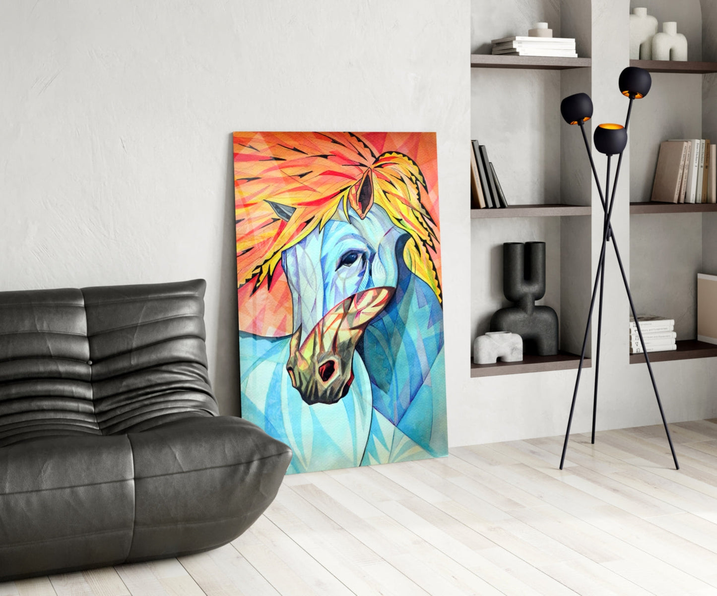 Vibrant Cubist Horse Glass Wall Art