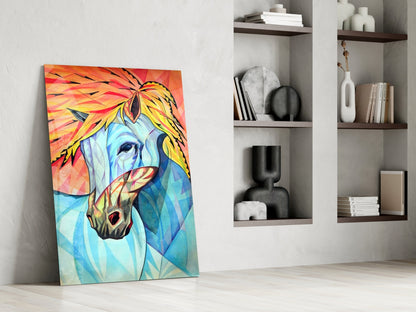 Vibrant Cubist Horse Glass Wall Art
