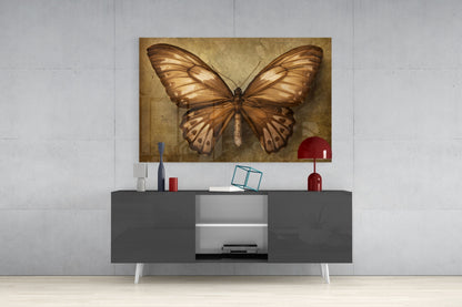 Vintage Sepia Butterfly Glass Wall Art