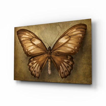 Vintage Sepia Butterfly Glass Wall Art