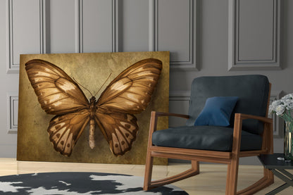 Vintage Sepia Butterfly Glass Wall Art