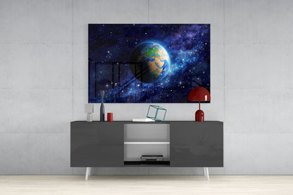 Earth Globe Starry Galaxy Glass Wall Art