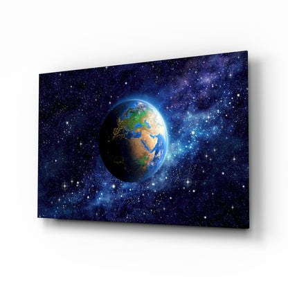 Earth Globe Starry Galaxy Glass Wall Art