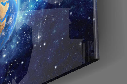Earth Globe Starry Galaxy Glass Wall Art