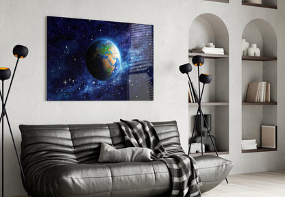 Earth Globe Starry Galaxy Glass Wall Art
