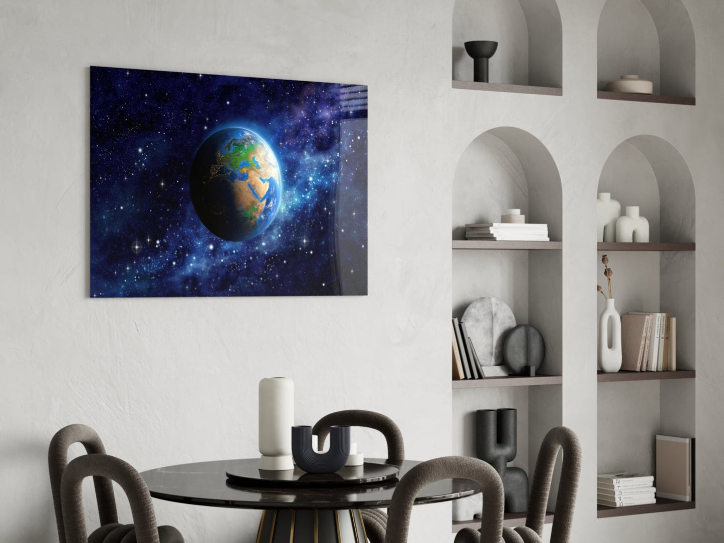 Earth Globe Starry Galaxy Glass Wall Art