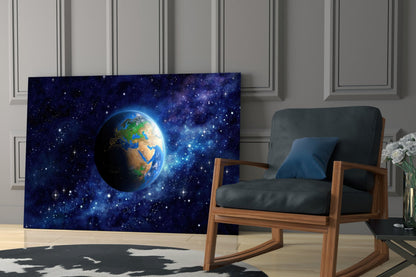 Earth Globe Starry Galaxy Glass Wall Art
