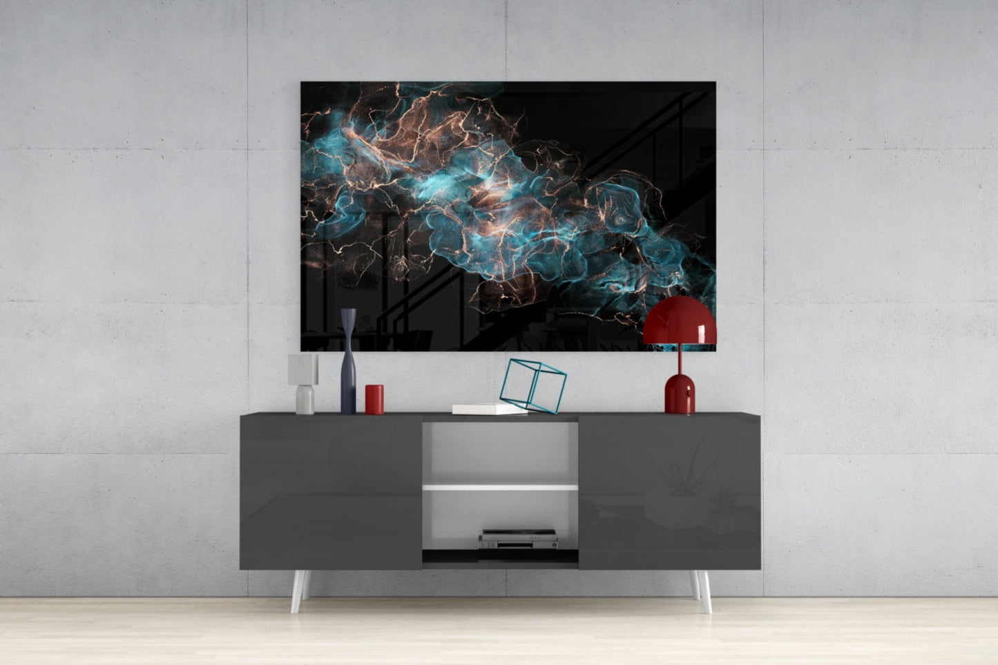 Teal Copper Energy Flow Glass Wall Art