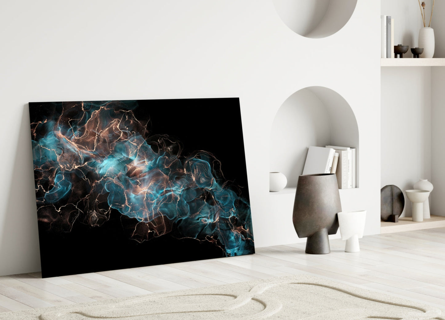 Teal Copper Energy Flow Glass Wall Art