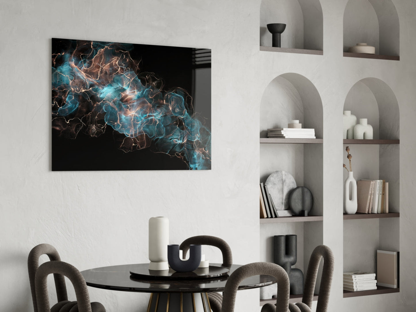 Teal Copper Energy Flow Glass Wall Art