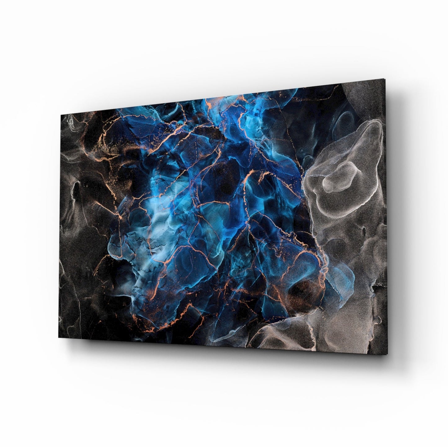 Sapphire Blue Ink Flow Glass Wall Art