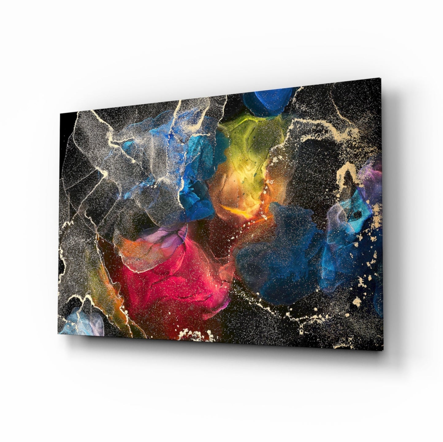 Vibrant Rainbow Ink Marble Glass Wall Art