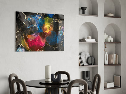 Vibrant Rainbow Ink Marble Glass Wall Art