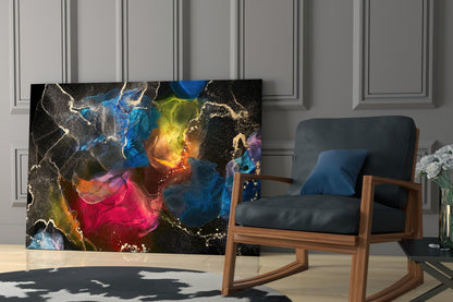 Vibrant Rainbow Ink Marble Glass Wall Art