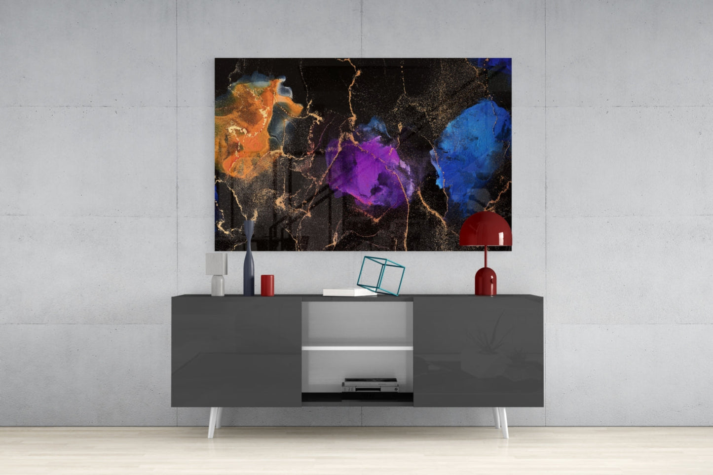 Amber Violet Ink Marble Glass Wall Art