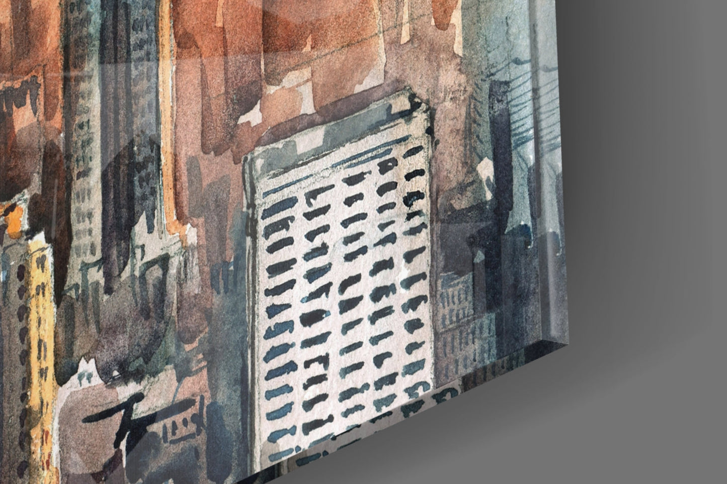 Watercolor Manhattan Skyline Sunset Glass Wall Art
