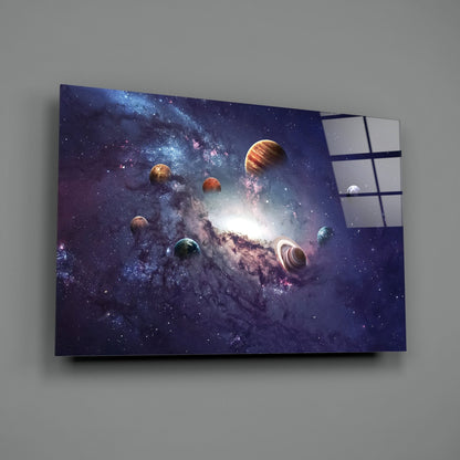 Purple Galaxy Planets And Saturn Glass Wall Art