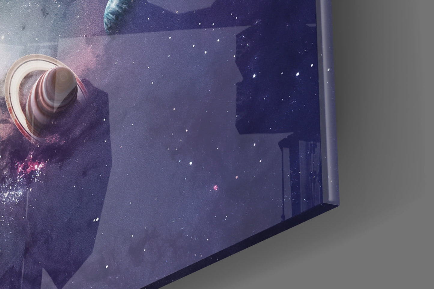Purple Galaxy Planets And Saturn Glass Wall Art