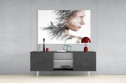 Soft Neutral Windswept Branches Portrait Glass Wall Art