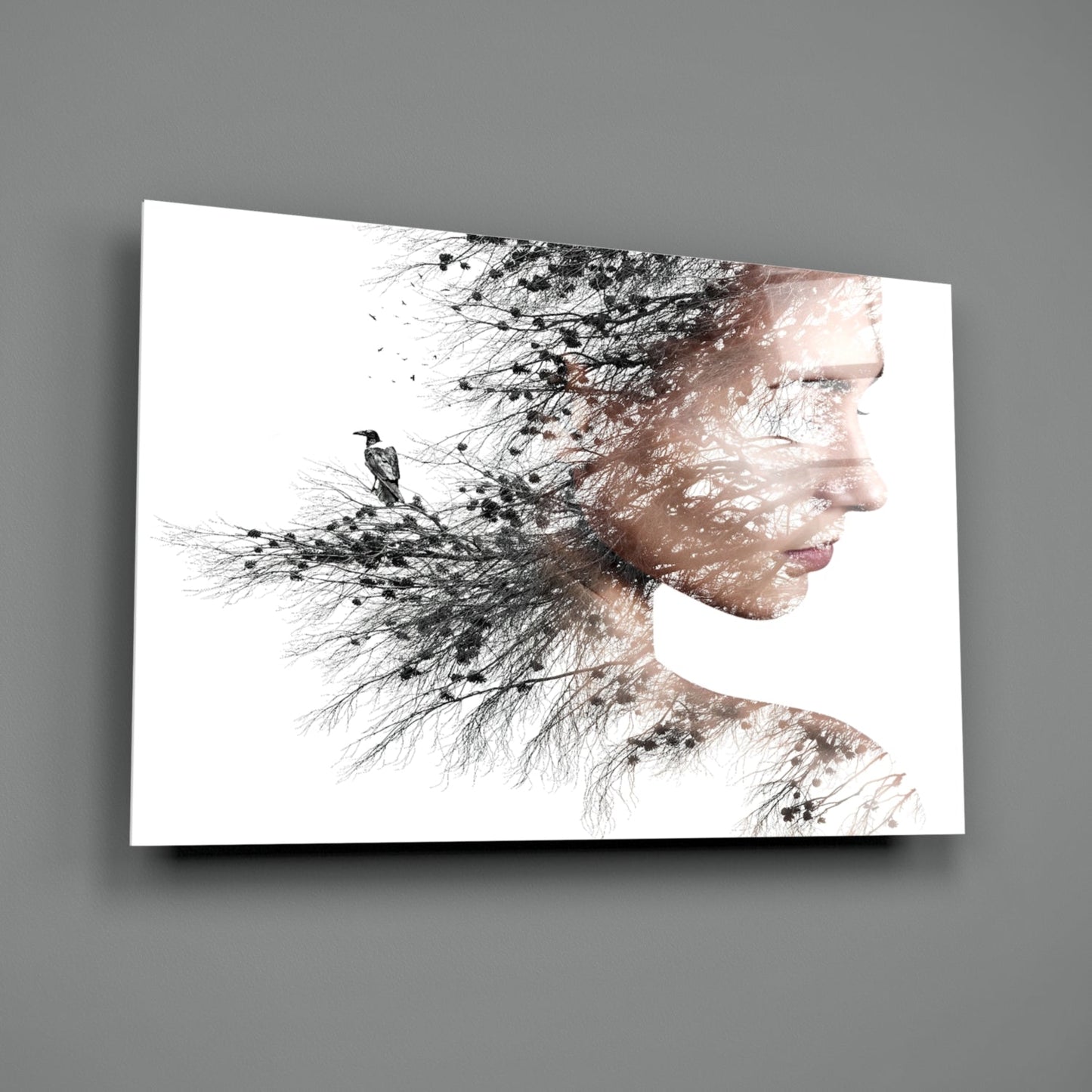 Soft Neutral Windswept Branches Portrait Glass Wall Art