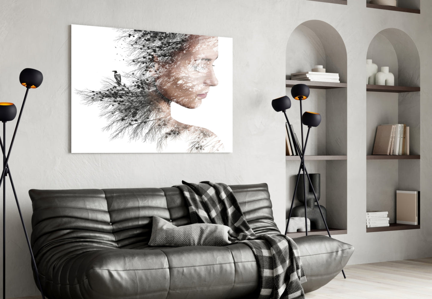 Soft Neutral Windswept Branches Portrait Glass Wall Art