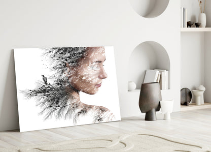 Soft Neutral Windswept Branches Portrait Glass Wall Art