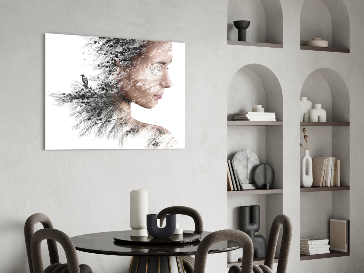 Soft Neutral Windswept Branches Portrait Glass Wall Art