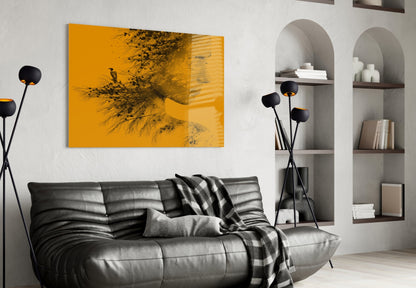 Amber Double Exposure Woman And Bird Glass Wall Art
