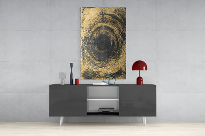 Black Gold Swirl Vortex Glass Wall Art